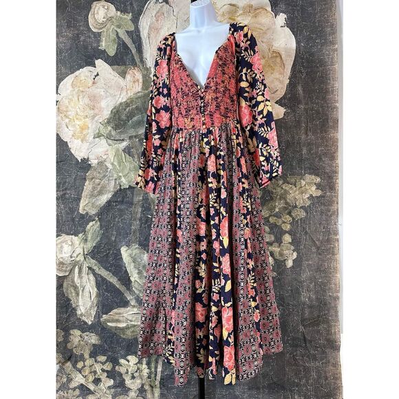 New Free People A New Way Maxi Dress in Navy Combo Size Medium - Picture 5 of 9